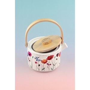 Beautiful flowers bambu kapaklı mini porselen demlik