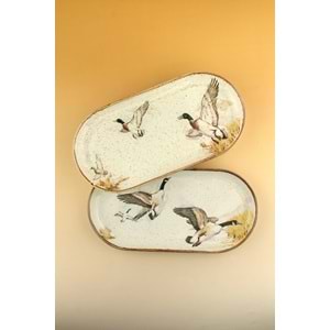 Retro su kuşları 2 adet porselen kayık tabak