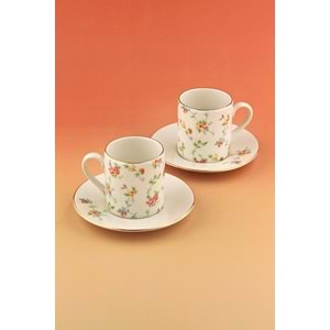 Mine çiçeği altın yaldızlı 2 kişilik çay/duble kahve fincan takımı