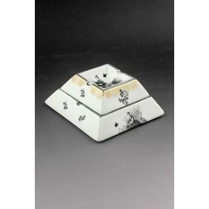 Siyah royal gold 2 boy porselen kül tablası