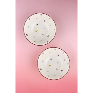 Magenta floral 2 adet porselen kase