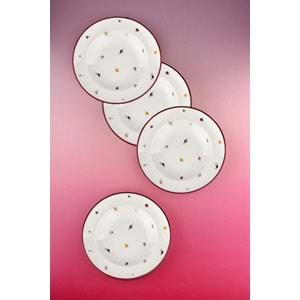 Magenta flora 4 parça porselen yemek tabağı