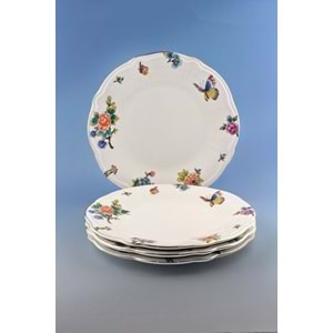 Çiçek buketi altın yaldızlı 4 parça porselen servis tabağı