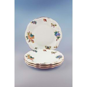 Çiçek buketi altın yaldızlı 4 parça porselen pasta tabağı