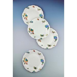 Çiçek buketi altın yaldızlı 4 parça porselen pasta tabağı