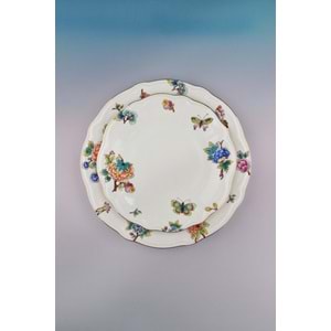 Çiçek buketi altın yaldızlı 4 parça porselen pasta tabağı