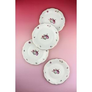 Angela altın yaldızlı 4 parça porselen pasta tabağı