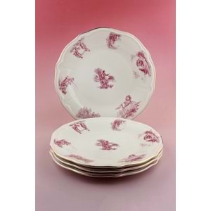 Pembe İngiliz altın yaldızlı 4 parça porselen servis tabağı