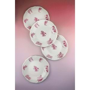 Pembe İngiliz altın yaldızlı 4 parça porselen servis tabağı