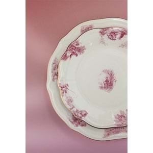 Pembe İngiliz altın yaldızlı 4 parça porselen servis tabağı