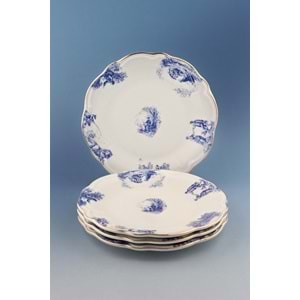 Mavi İngiliz altın yaldızlı 4 parça porselen pasta tabağı