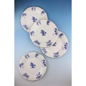 Mavi İngiliz altın yaldızlı 4 parça porselen servis tabağı