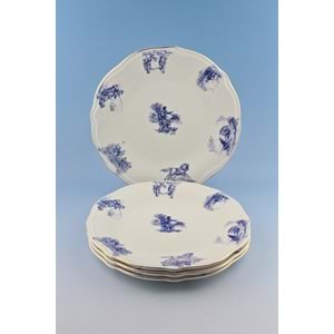 Mavi İngiliz altın yaldızlı 4 parça porselen servis tabağı