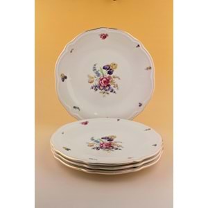 Pembe gül altın yaldızlı 4 parça porselen servis tabağı