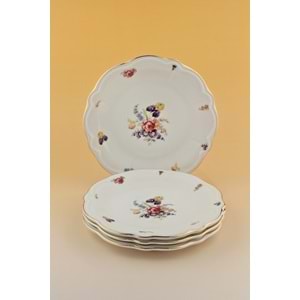 Pembe gül altın yaldızlı 4 parça porselen pasta tabağı