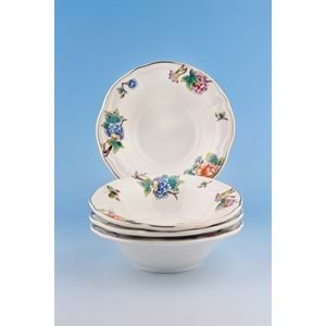 Çiçek buketi altın yaldızlı 4 parça porselen kase