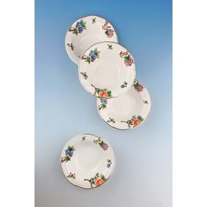 Çiçek buketi altın yaldızlı 4 parça porselen kase