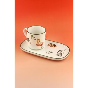 Cats sunumluklu porselen kupa takımı