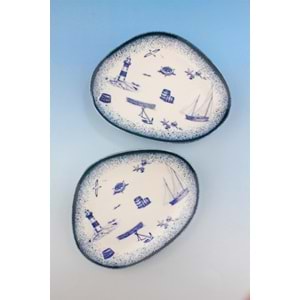 Sea blue 2 adet porselen servis tabağı