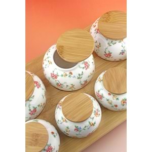 Mine çiçeği bambu standlı 7 li porselen baharatlık