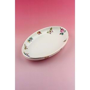 Çiçek buketi altın yaldızlı porselen kayık tabak