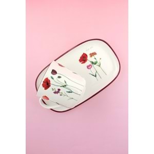 Red roses sunumluklu porselen kupa takımı