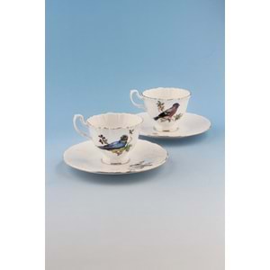Renkli kuşlar altın yaldızlı 2 kişilik kahve fincan takımı