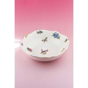 Çiçek buketi altın yaldızlı porselen salata kasesi