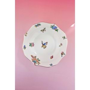 Çiçek buketi altın yaldızlı porselen salata kasesi