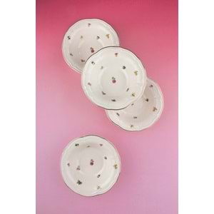 Flora antik altın yaldızlı 4 parça porselen kase