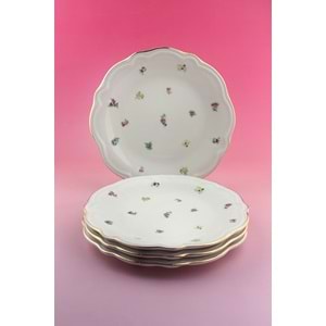 Flora antik altın yaldızlı 4 parça porselen pasta tabağı