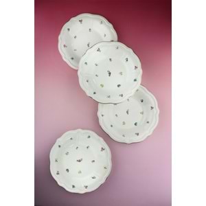 Flora antik altın yaldızlı 4 parça porselen pasta tabağı