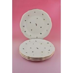 Flora antik altın yaldızlı 4 parça porselen servis tabağı