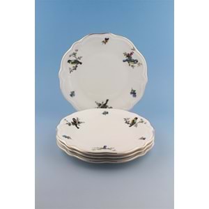 Renkli kuşlar antik altın yaldızlı 4 parça porselen pasta tabağı