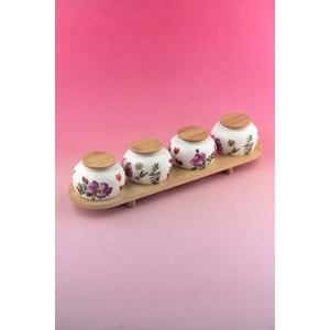 Meadow bambu standlı 4 lü porselen baharatlık