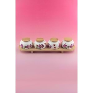 Meadow bambu standlı 4 lü porselen baharatlık