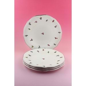 Floral antik gümüş yaldızlı 4 parça porselen servis tabağı