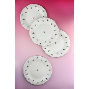 Floral antik gümüş yaldızlı 4 parça porselen servis tabağı