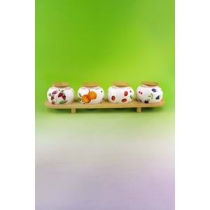 Berries bambu standlı 4 lü porselen baharatlık