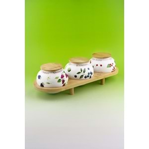 Berries bambu standlı 3 lü porselen baharatlık