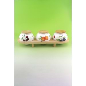 Berries bambu standlı 3 lü porselen baharatlık