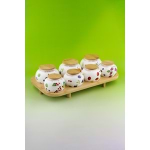 Berries bambu standlı 7 li porselen baharatlık