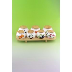 Berries bambu standlı 7 li porselen baharatlık