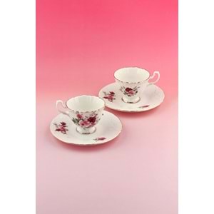 Victorian rose altın yaldızlı 2 kişilik kahve fincan takımı