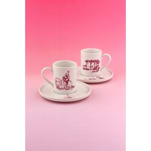 Royal pembe iki kişilik porselen kahve fincan takımı