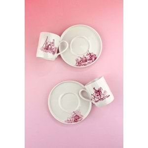 Royal pembe iki kişilik porselen kahve fincan takımı