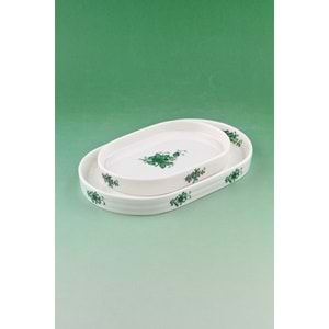 Flowers green 2 boy porselen kayık tabak