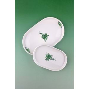 Flowers green 2 boy porselen kayık tabak