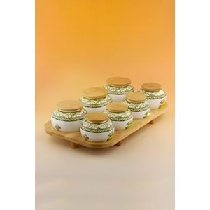 Capri lemon bambu standlı 7 li porselen baharatlık