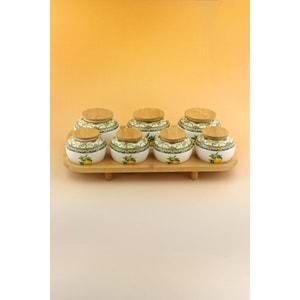 Capri lemon bambu standlı 7 li porselen baharatlık